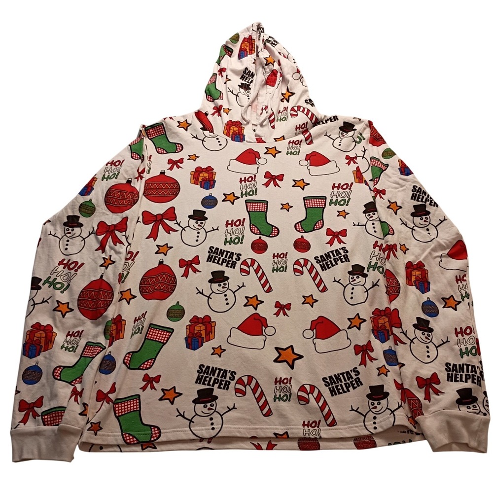 On Fire Hoodie Men's Christmas Santa's Helper Snowman Print White Holiday Tee 3X